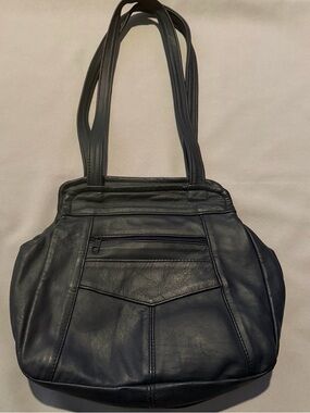 Classic Navy Blue Leather Tote Bag for Women